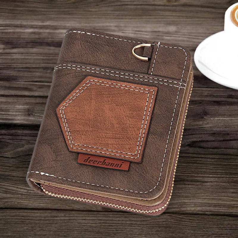 New European American Business Men's Patchwork Bifold Wallet Minimalist Foldable Zipper Slim Dollar Coin Purse