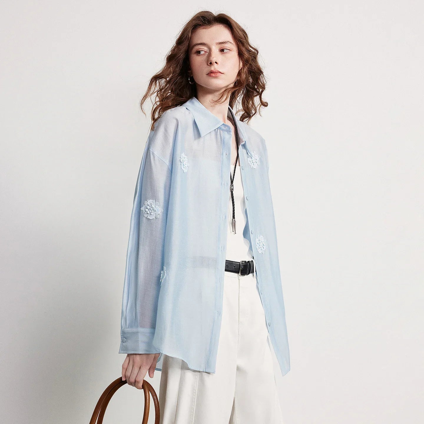 Women Shirt 2026 Spring New Lyocell Acetate Three-dimensional Embroidered Loose Jacket