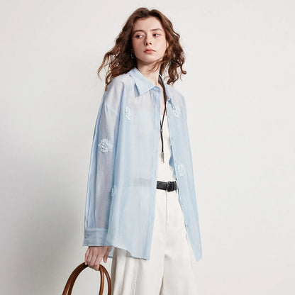 Women Shirt 2026 Spring New Lyocell Acetate Three-dimensional Embroidered Loose Jacket