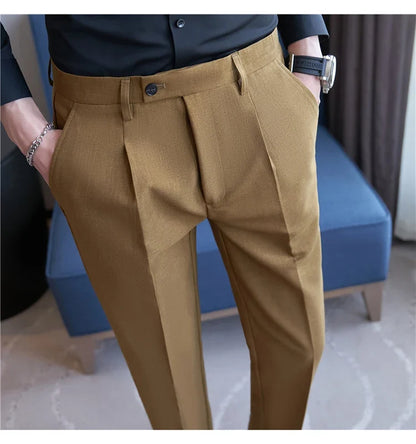 High Quality Men Solid Color Business Office Social Trousers New Formal Wear Wedding Slim Fit Casual Fashion Suits Pant 38-29