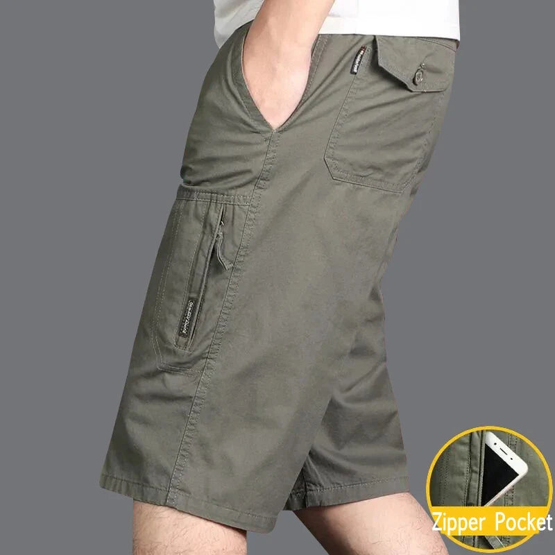 Men Cargo Shorts Zipper Pocket Loose Casual Big Size Shorts Big and Tall Cotton Knee Shorts