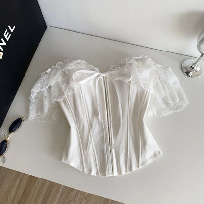 Feminine Lace Corset Tops Off Shoulder Lace Up Splice Summer 2026 Tank Top French Style Court Versatile Sensual Camis
