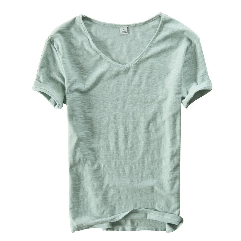 Summer T Shirt Men 100% Cotton Short Sleeve Tshirt V-neck Tops&Tee Breathable Comfortable Slim T-shirt Men Dropshopping