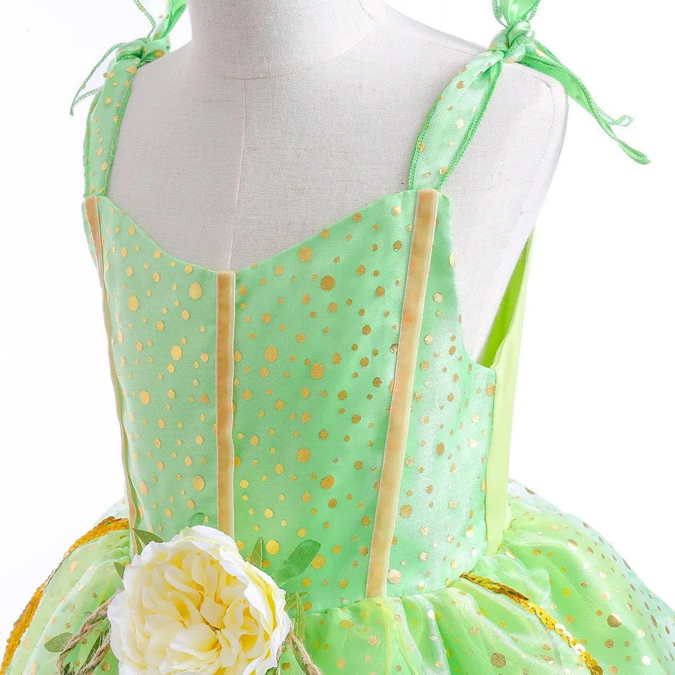 2026 Disney Elf Movie Tinker Bell Girls Play Fairy Dress Green Suspender Skirt With Wings and Flower Christmas Gift for Girls