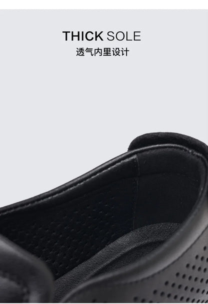 Spring Summer Hallow Leather Shoes for Men Solid Color Breathable Business Casual Shoes Male New Designer Fashion Sandals Man