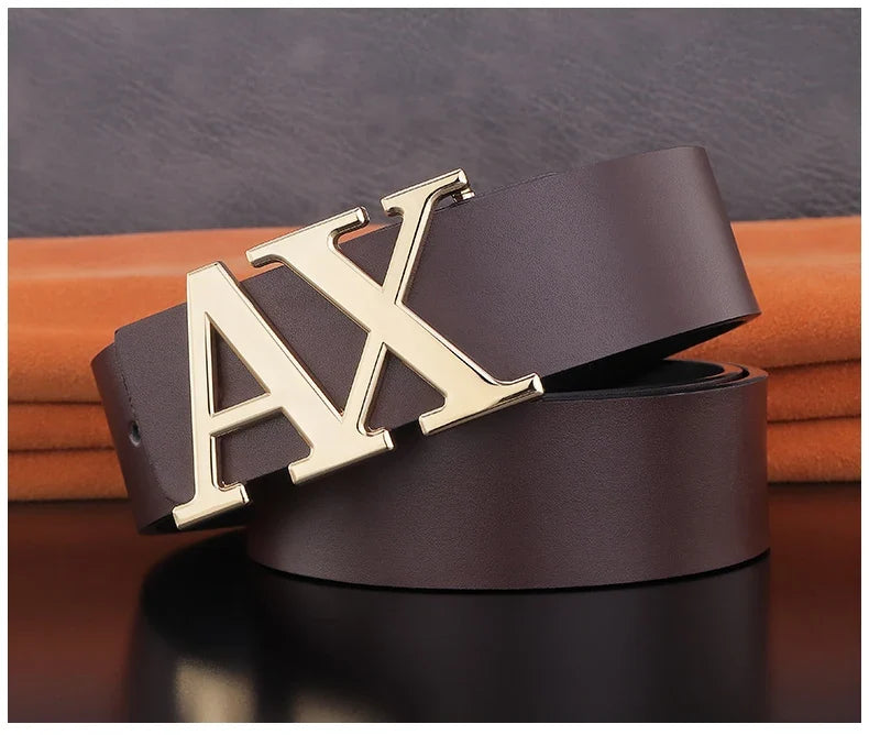HigFashion Personality Buckle A Letter Belt Men's Leather Waistband Designer Luxury Brand Belts Casual Black Cowskin Waist Strap