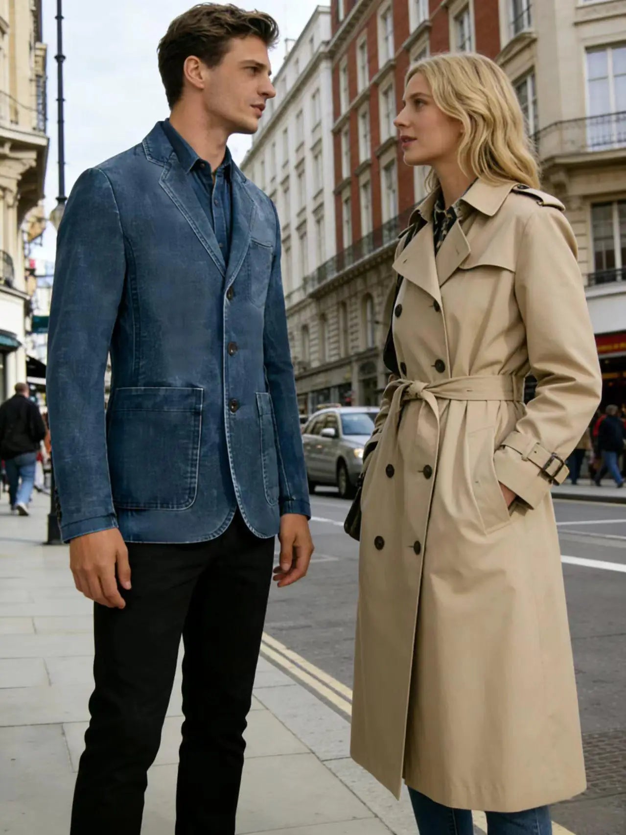 Men‘s Casual Denim Blazer Notch Lapel Jean Jacket Lightweight Stretch Suit Sport Coat with Pockets
