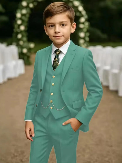Notched Lapel Boys Slim Fit Suits 3 Pieces For Stage Performance Elegant Handsome Kids Suit Set Wedding Guest Tuxedo 2-20T