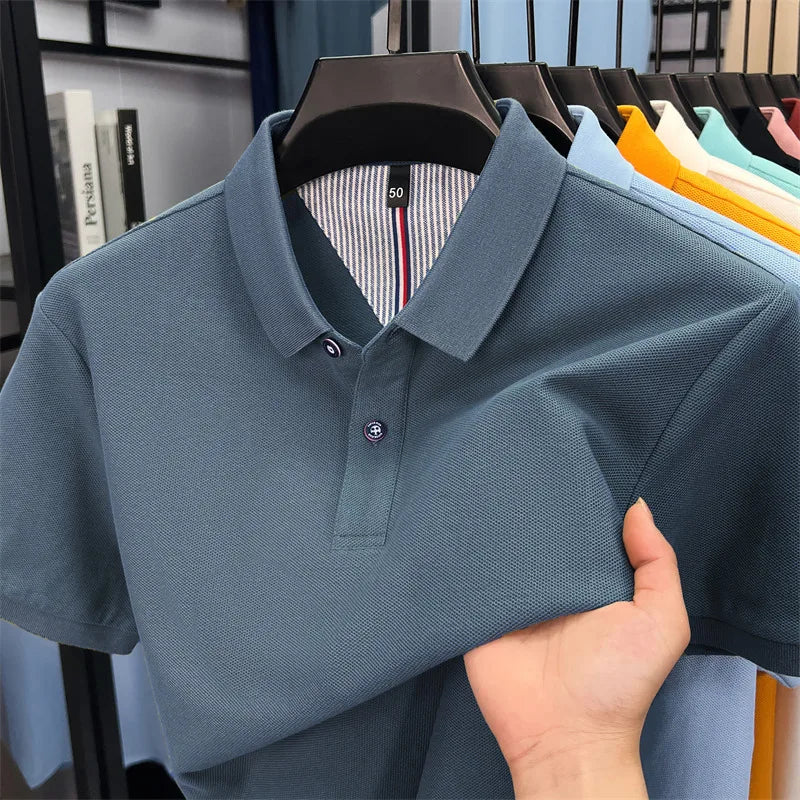 100% cotton short sleeve polo shirt comfortable lightweight high-end brand fashionable simple summer men's casual lapel T-shirt