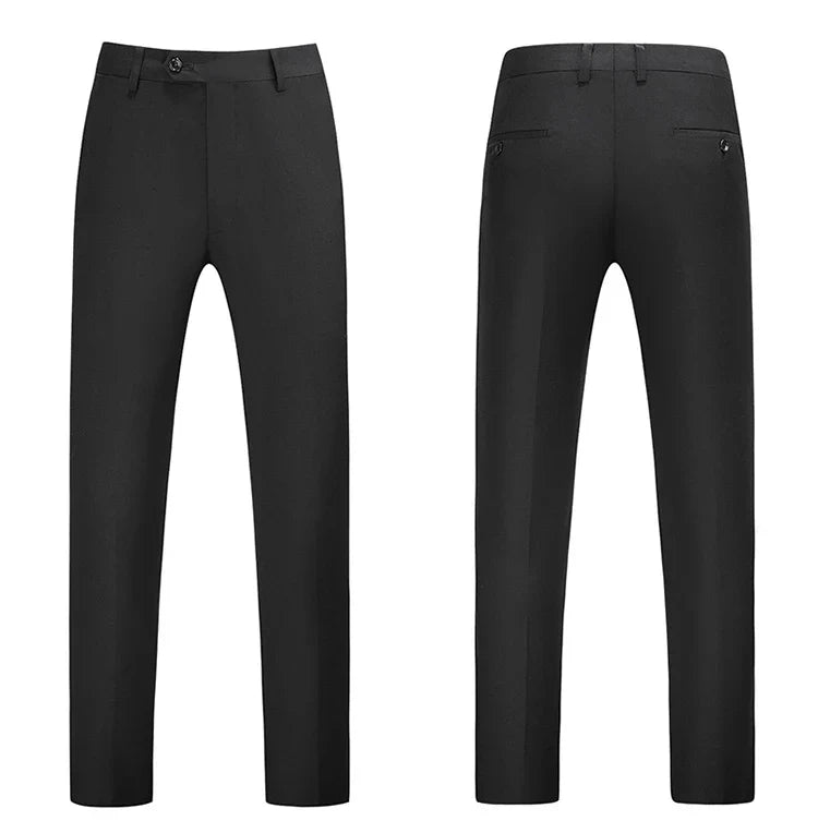 British Style Solid High Waist Trousers Men Formal Trousers High Quality Slim Fit Business Casual Suit Pants Groom Wedding Dress