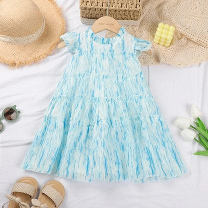 Summer 2-7 Years Girls Korean Version Cute Casual Sleeveless O-Neck A-Line Princess Dress 1 Pc Kids Party Fashion Sweet Clothes