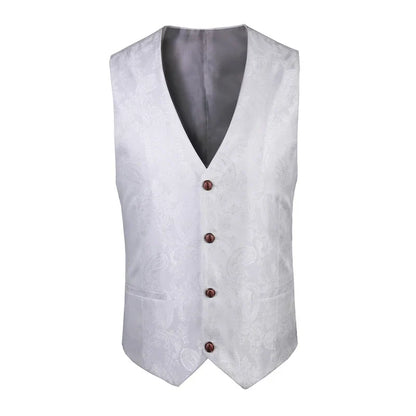 2025 New High-end V-neck Jacquard Black Vest for Men, White Sleeveless Waistcoat, Silver Billiards Uniform ,male Magician Vests