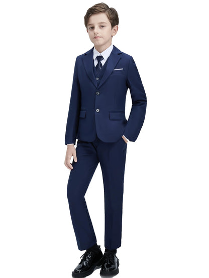 4pcs Boys' Suit Set Jacket Shirt Pants Tie Suitable for Banquets Weddings Graduation Ceremonies Black Sizes for 6Y-16Y Children