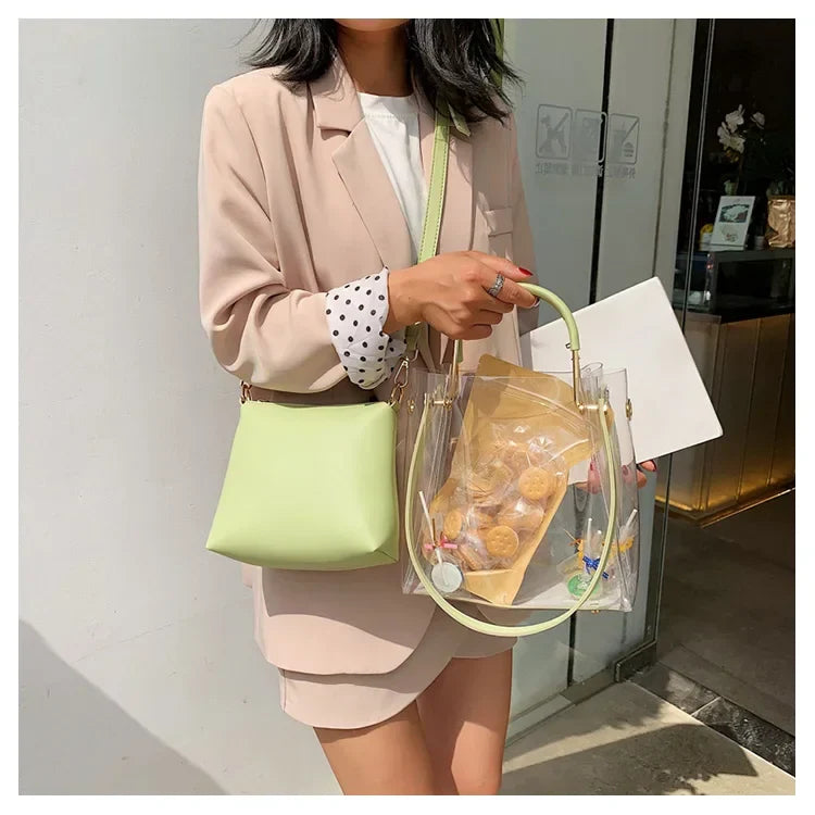 Fashion Transparent Women Shoulder Bag Jelly Candy Summer Beach Handbag for Female Messenger Bags Bolsa Totes Bucket Bag