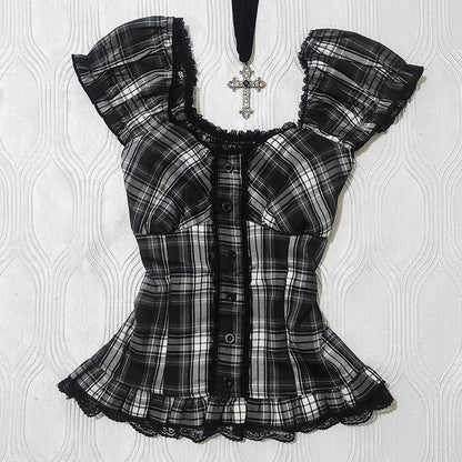 Y2K Gothic Aesthetic Top Square Neck Women's Retro Harajuku Fashion Casual Fairy Style Sweet and Cute Emotional Girl