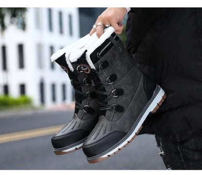 Fashion Men's Winter Boots Warm Fur High-top Snow Boots Men Waterproof Leather Platform Boots Outdoor Non-slip Men Winter Shoes