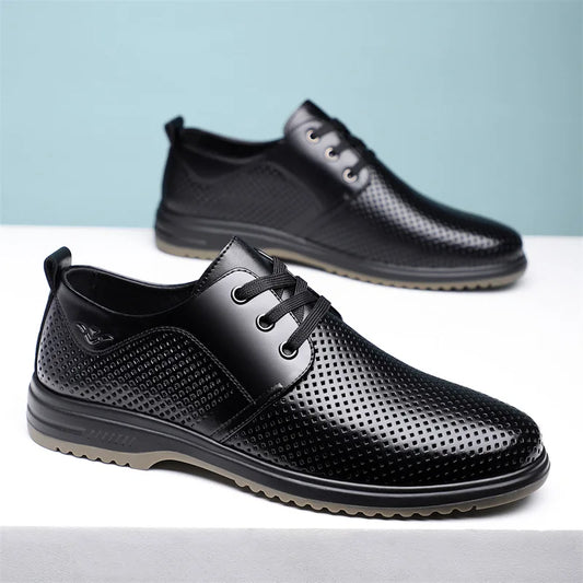 Summer Men's Leather Sandals Shoes Lace Designer Business Black Fashion Casual Shoes Male Black Groom Lace Wedding Shoes Man