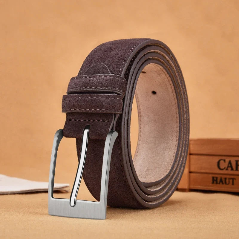 Sude Belt Cowskin Genuine Leather For Man And Lady With Oxford Fabric Strap Genuine Leather Luxury Pin Buckle Blue Gray Belts