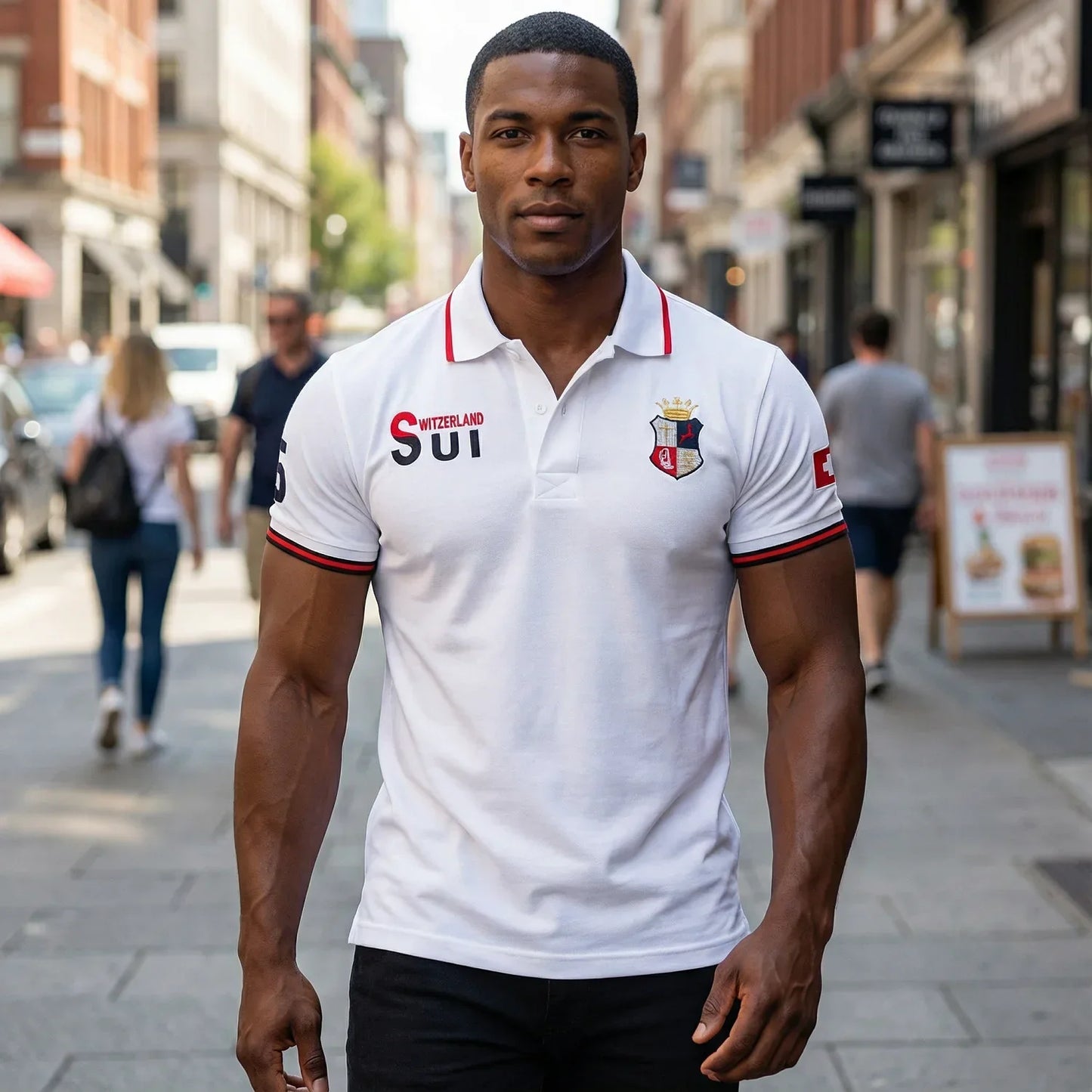 New Swiss polo shirts men short sleeved polo collars fashionable casual sporty high-end pure cotton micro elastic embroidery
