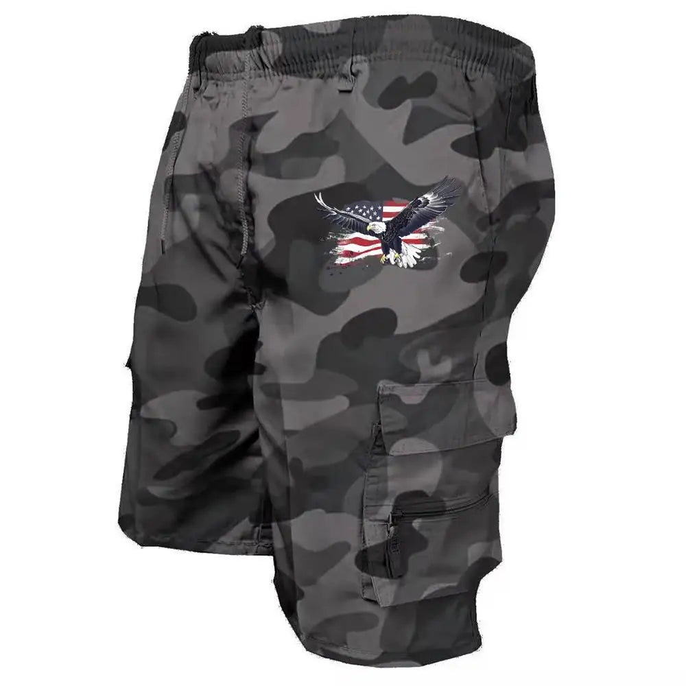 2026 Male Cargo Shorts Elastic Waist Cycling Shorts Multi-pockets Loose Work Short Pants Outdoor Sport Printed Casual Shorts