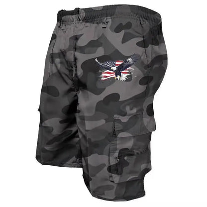 2026 Male Cargo Shorts Elastic Waist Cycling Shorts Multi-pockets Loose Work Short Pants Outdoor Sport Printed Casual Shorts