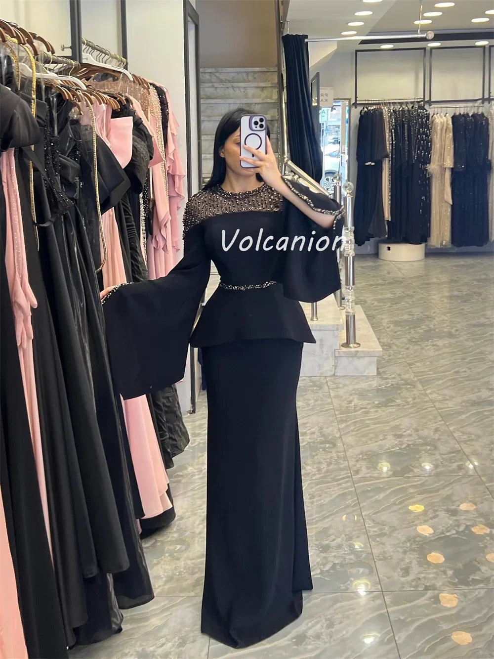 Customized High Quality Classic Jersey Beading Sequined Straight Scoop Neck Long Dresses Bespoke Occasion Dresses Exquisite