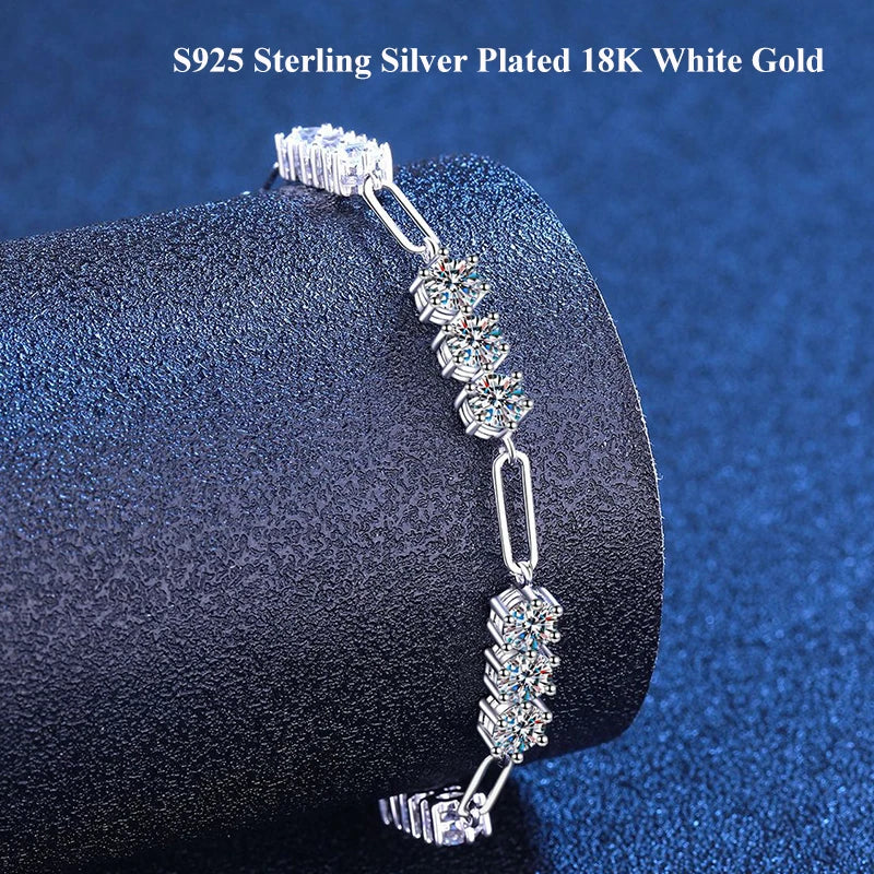 4mm 0.3CT D Color Round  Moissanite Diamond Link Bracelet for Woman Man 925 Silver Adjustable 16cm Chain Bracelets GRA Gift