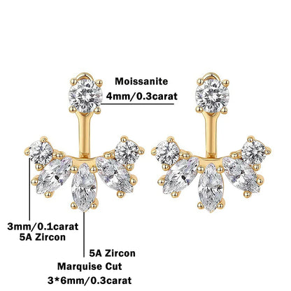 Round/Marquise Cut Moissanite Diamond Stud Earrings with Certificates S925 Silver Detachable Earcuff Drop Earring for Women