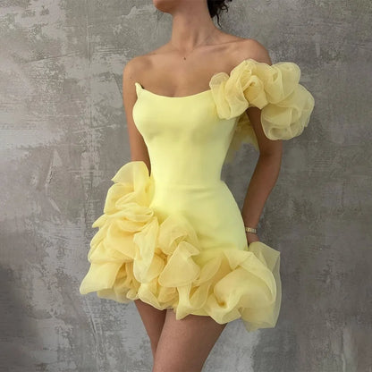 Customized Mini Homecoming Dresses Yellow Off the Shoulder Flowers Women's Cocktail Party Gowns Short Sleeveless Birthday Dress