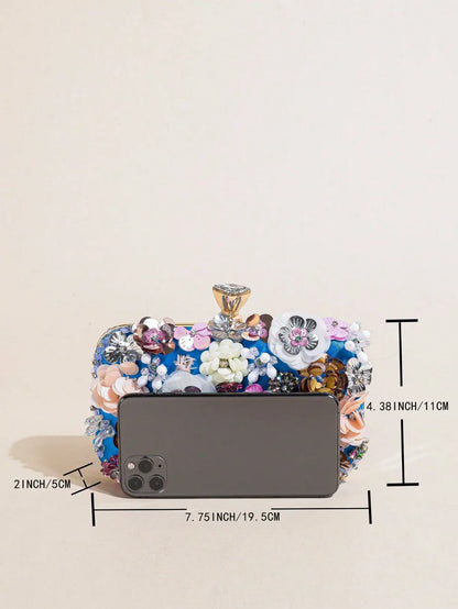 I PC Black Elegant Floral Beaded Clutch, classic Banquet Purse,Women's Fashion Evening Bag Foren Wedding Party Prom