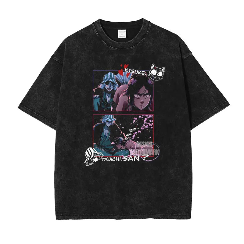 Japan Anime Bleach Aizen Sousuke Graphic Tee Men Oversized Washed Tshirts Manga Casual T Shirt Harajuku Male Cotton T-shirt