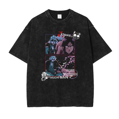 Japan Anime Bleach Aizen Sousuke Graphic Tee Men Oversized Washed Tshirts Manga Casual T Shirt Harajuku Male Cotton T-shirt