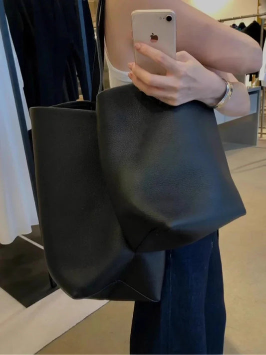 Minimalist Bucket Handbag Tote Bag PU Leather Commuter Shoulder Bag Large Capacity Autumn Winter Fashion Simple Women's Bag