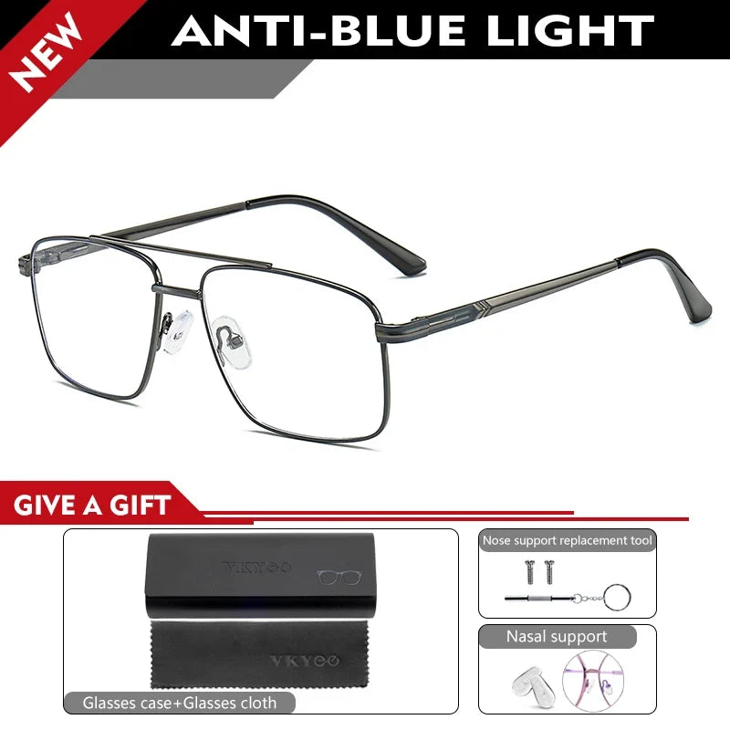 Classic Business Men's Metal Geometric Square Frame Eyewear Customizable Prescription Blue Light Protection Eyewear