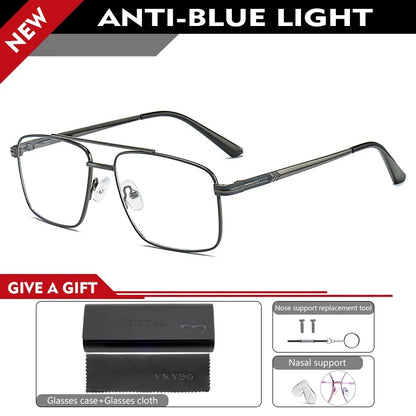 Classic Business Men's Metal Geometric Square Frame Eyewear Customizable Prescription Blue Light Protection Eyewear