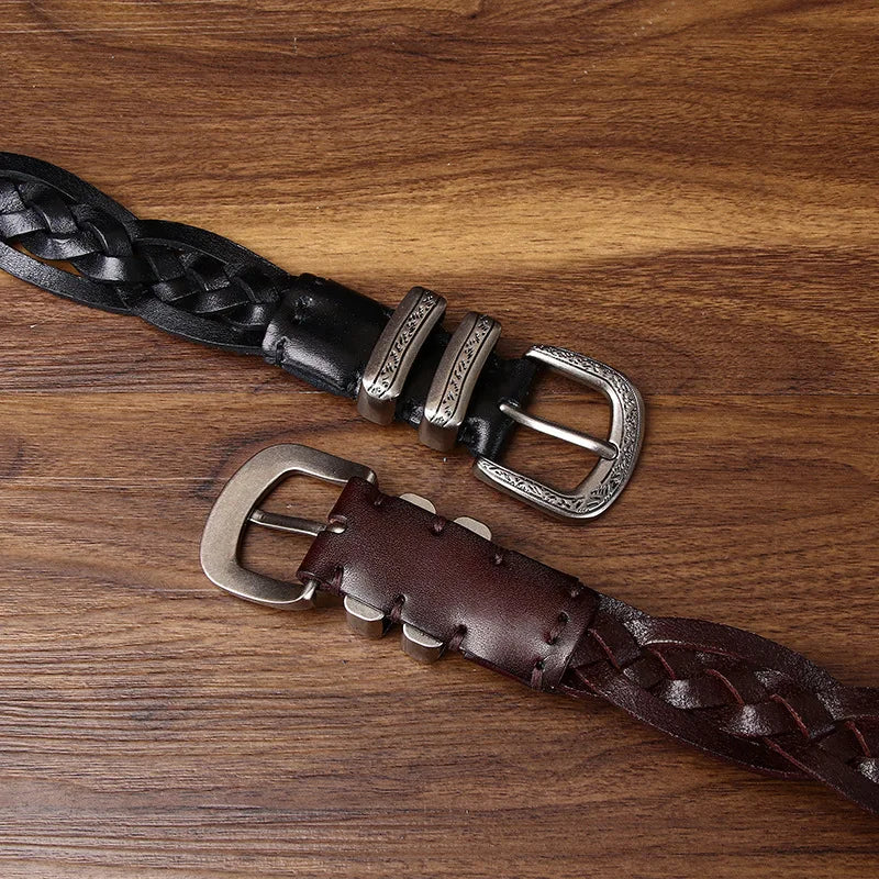 3.2CM Cowhide High Quality Genuine Leather Belts for Men Women Hand Woven Belt Strap Male Pin Buckle Jeans Cowboy Cintos Luxury