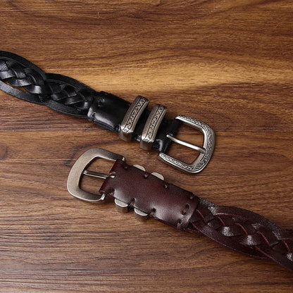 3.2CM Cowhide High Quality Genuine Leather Belts for Men Women Hand Woven Belt Strap Male Pin Buckle Jeans Cowboy Cintos Luxury