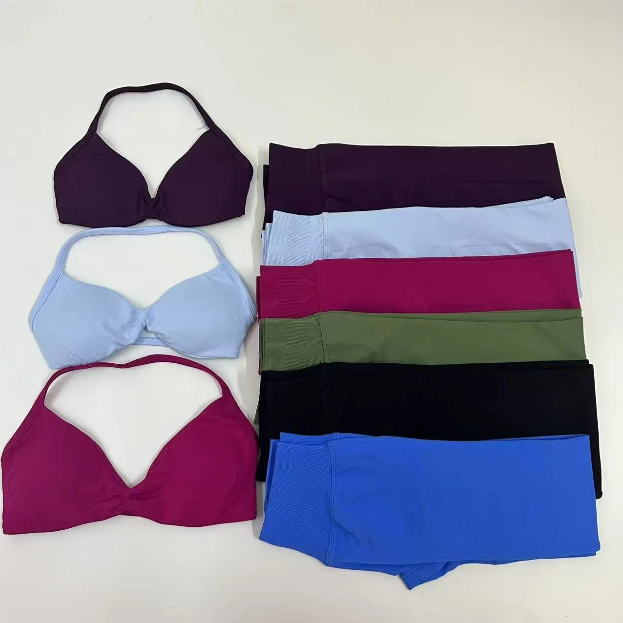 2pcs Seamless Yoga Set Women Yoga Scrunch Leggings Set Strappy Halter Sports Bra Fitness Gym Clothing Workout Set