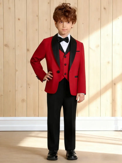 Hot Selling Stylish Emerald Green Boys Formal Suit Set 3-14 Years 4 Piece Kids Wedding Tuxedo Blazer Vest Pants Bow Tie
