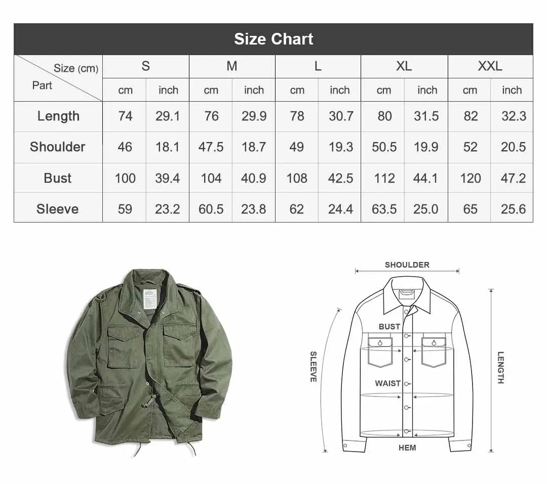 Retro M65 Jackets for Men Green Outdoor Windbreaker Vintage Casual Solid Coat Mens Clothes Multi-Pocket Jacket