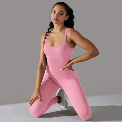 Fitness Sports Jumpsuit Screw Thread Sleeveless Bodysuit Women Seamless Set Full Seasons Casual Fitness Sporty Playsuit
