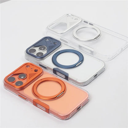 Mecha-style 360° Rotating Magnetic Bracket Case For iPhone 17Pro 17 17 Pro Max For Magsafe Clear Shockproof Stand Holder Cover
