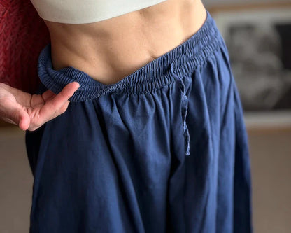 Summer Cotton Oversized Pants For Women Blue Baggy Aladdin Trousers Elastic Bloomers Navy Blue Cropped Lantern Harem Pants Woman