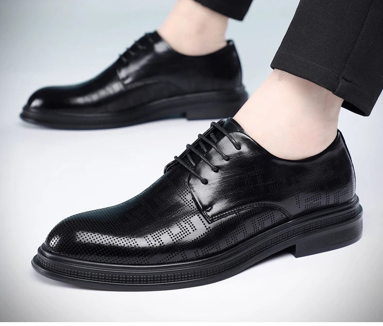 Spring Summer Increase Leather Shoes for Man Lace Designer Business Casual Shoes Male Fashion British Style Dress Shoe Man
