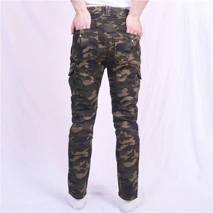 Jungle Camouflage Leisure Men Motorcycle Outdoor Riding Rider  Jeans Equipment Protective Gear Road Racing Stretch Pants