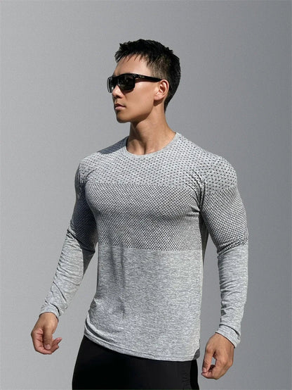 Men's Sport Long Sleeve Tops Quick Dry Fitness T-shirts Bodybuilding Gym Tees Casual Skinny Elastic Breathability men Sportswear