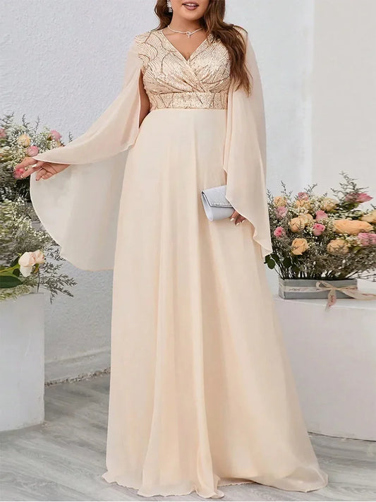 Plus Size V Neck  Sequin Loose Long Dress 5XL6XL Big Size Ruffled Black Chiffon Short Sleeve Summer Dress Women
