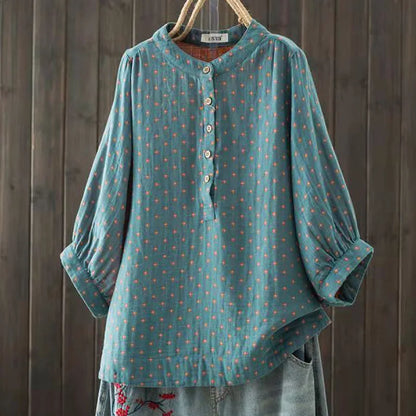 Women's blouse women Japanese cotton yarn print shirts & blouses summer top three-quarter sleeve shirt women's clothing