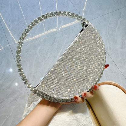 New niche round set diamond shaped handbag, socialite rhinestone banquet bag, French dress evening bag, crossbody dinner bag