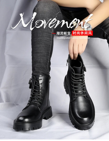 Fashion White Boots For Men New British Style Platform Motorcycle Boots Good Quality Casual Men’s High Top Leather Shoes Punk